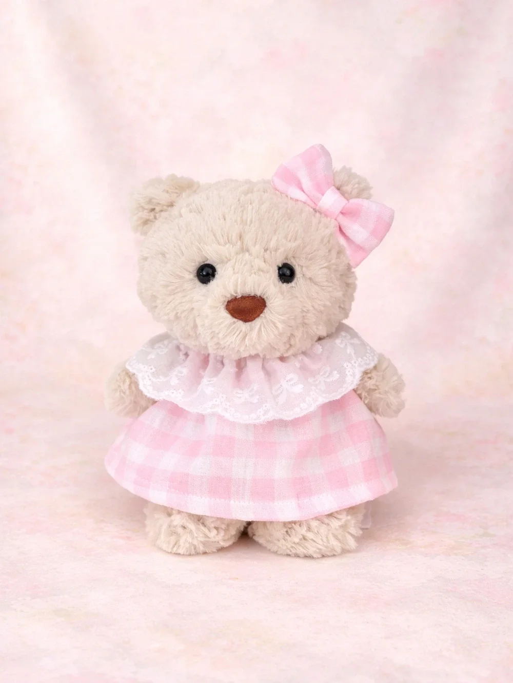 Bartholomew Bear Junior clothes outfits - Pink Plaid Dress with Bow